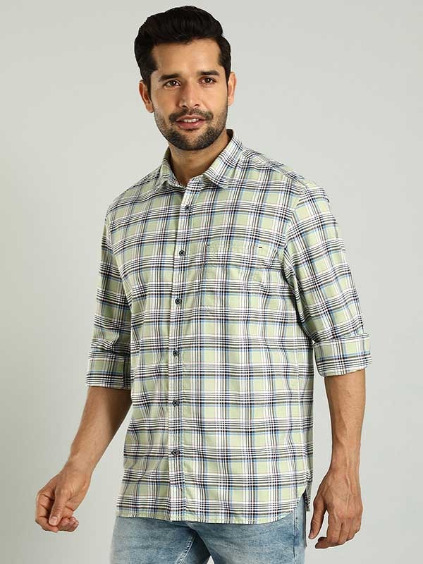 Indian Terrain Men's Regular Fit Full Sleeve Checkered Green Shirt